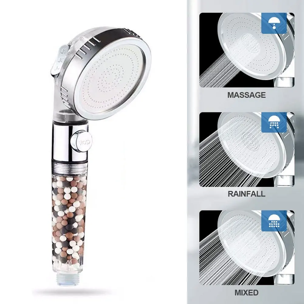 

Bathroom 3-Function SPA Shower Head With Switch On/Off Button High Pressure Anion Filter Bath Head Water Saving Shower Heads