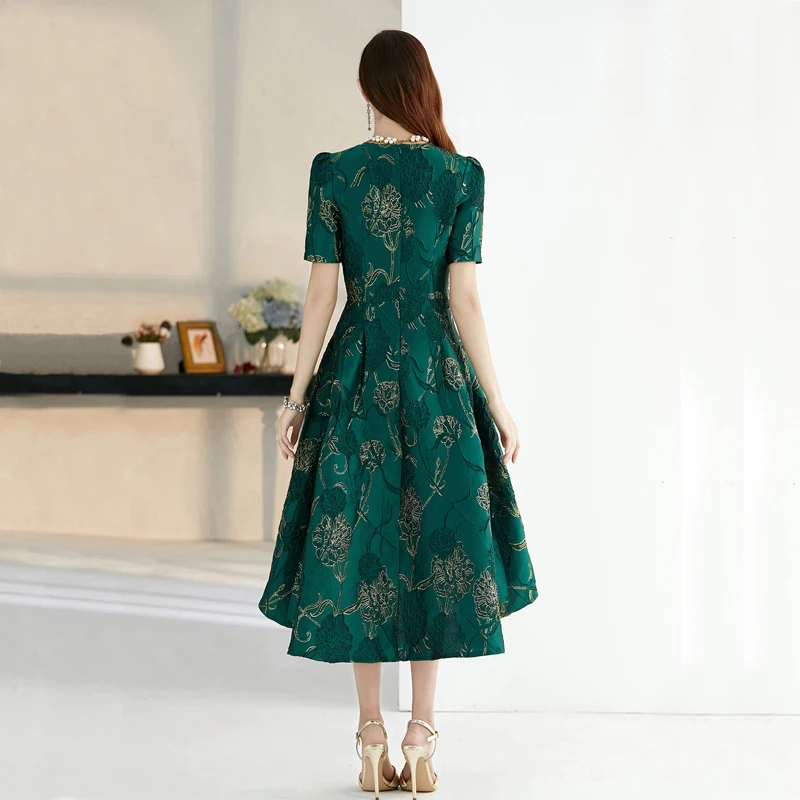 Vestidos женское модное осенне-зимнее платье с длинными рукавами Вечерние Платья с цветочным рисунком элегантное жаккардовое платье в стиле знаменитостей ласточкин хвост платье