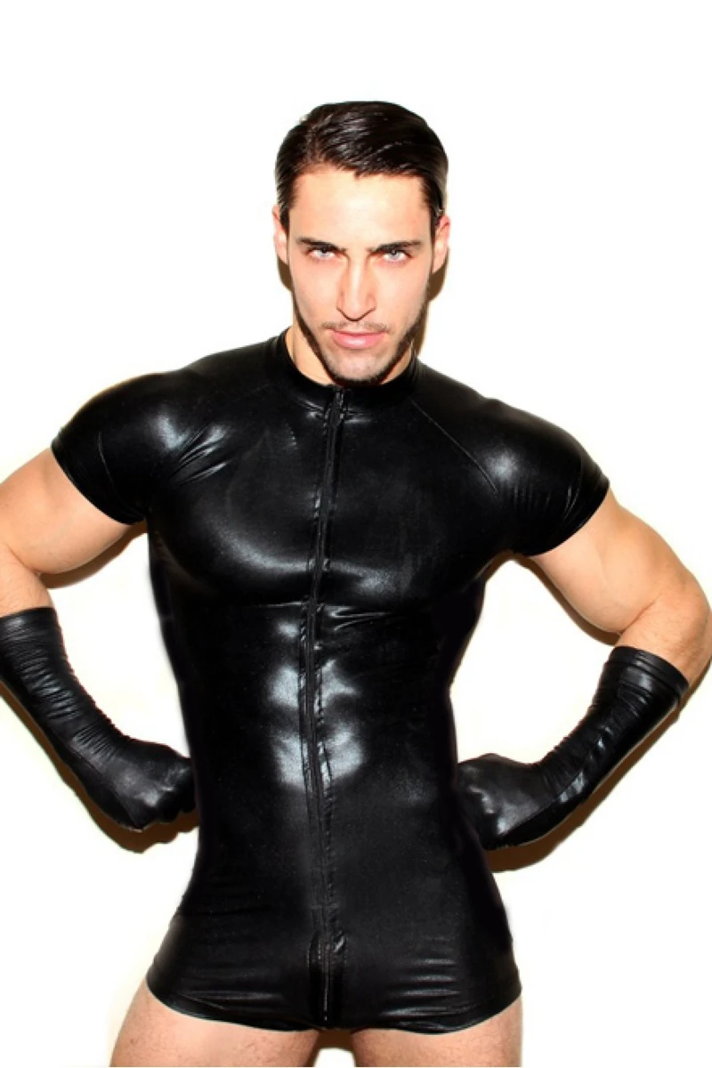 

Mens Fancy Costumes Clubwear Wetlook Front Zipper Catsuit Bodysuit Teddies Latex For Male Erotic Sexy Lingerie