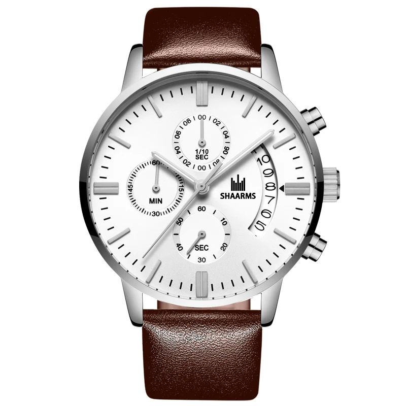 SHAARMS 2020 Military Sport Men Watch PU Leather Band Quartz Wristwatch Male Date Watches Black Clock Relogio Masculino | Наручные часы