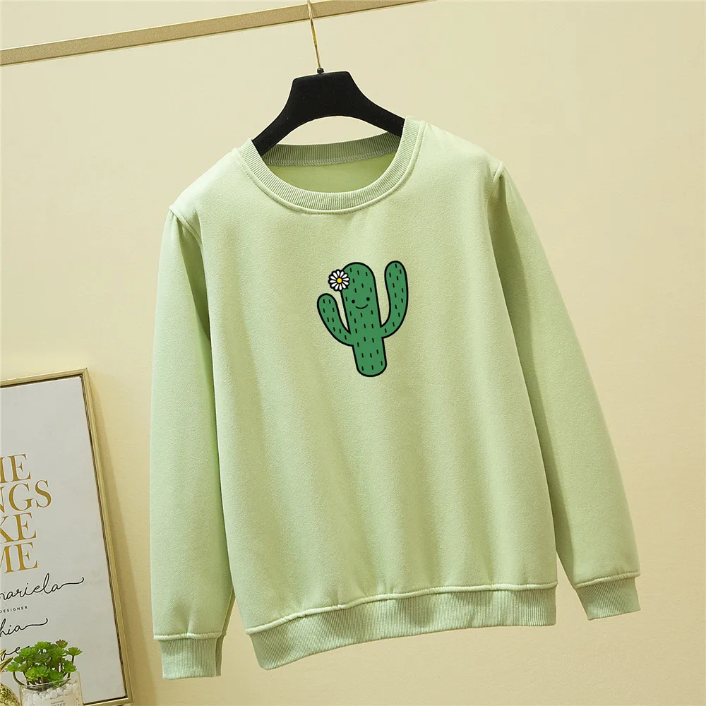Cactus Plant Hoodie Plus Size Sweatshirt Women Cototn Pullover Sweetshirt for Girls Long Sleeve Kawaii Printed Aesthetic Clothes