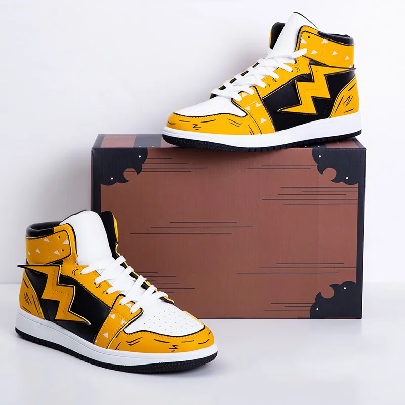 

Coshome Anime Demon Slayer Kimetsu no Yaiba Agatsuma Zenitsu Cosplay Shoes Men Women Sports Boots Boys Girls Sneakers Gym Shoes