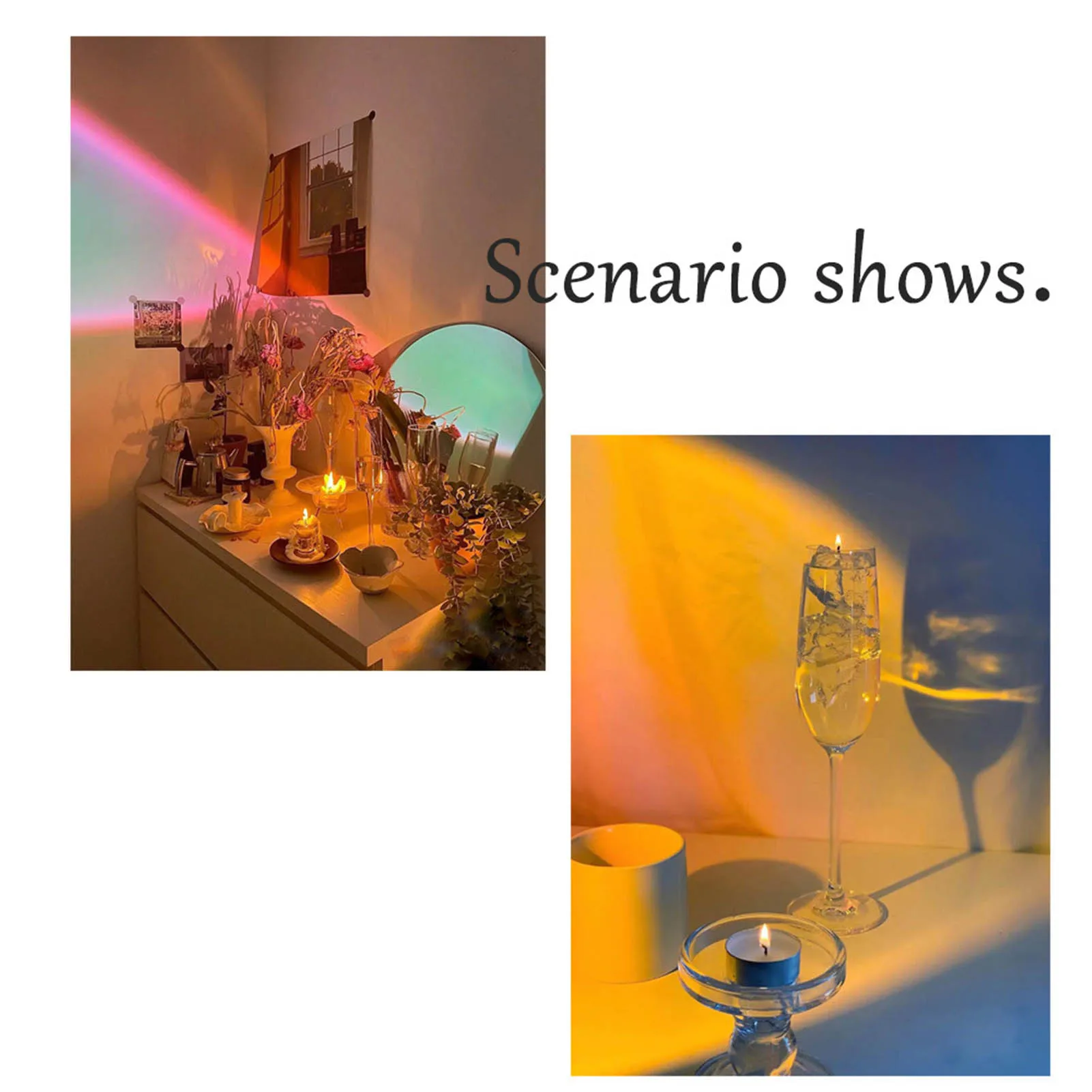 

Rainbow Sunset Projector Atmosphere Night Light Home Bar Background Wall Decoration Projector Lamps Outdoor Decorative Lights
