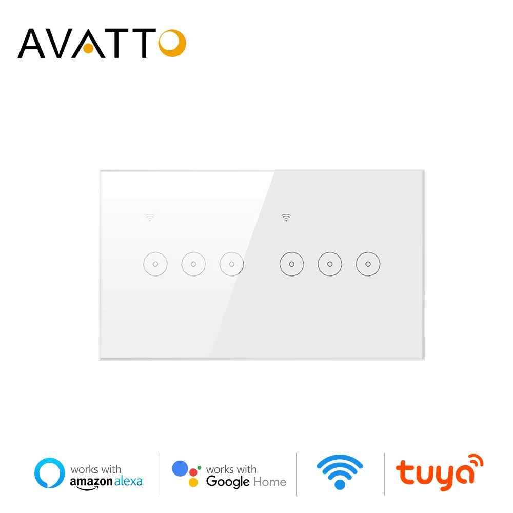 

AVATTO Smart Light Touch Switch ,EU Standard 1/2/3/4/5/6 Gang WiFi Wall Switch,Tuya Voice Control Work with Alexa, Google Home