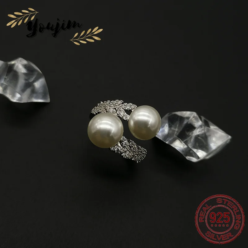 

New style zircon luxury fashion double pearl ring Women Monaco gift 925 silver