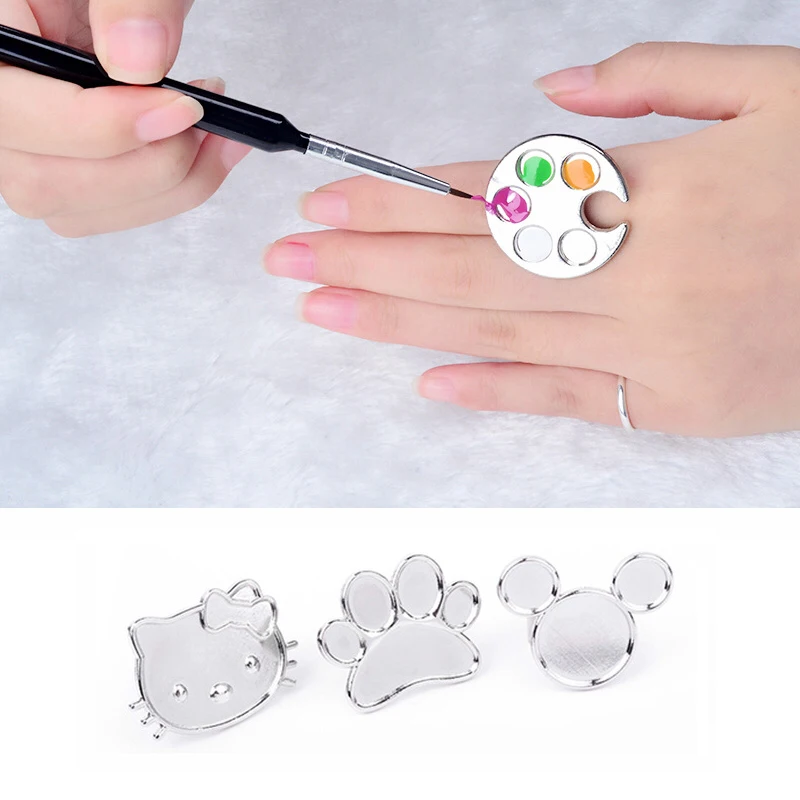 Nail Palette Manicure Mini Metal Finger Ring Stainless Steel UV Gel Polish Painting Color Pigment Holder Art Equipment | Красота и