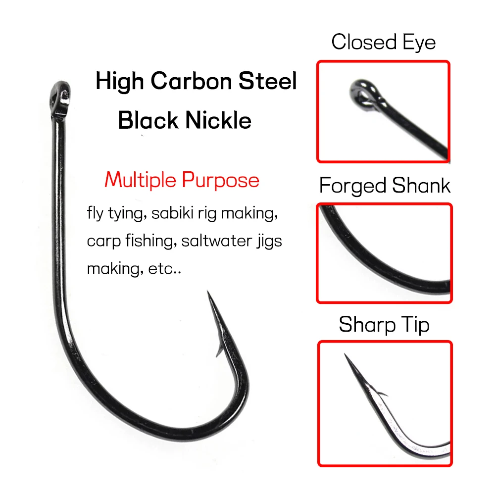 50/25PCS High Carbon Steel Off-set Fishing Hook Nmyph Fly Sabiki Rig/Carp Fishing/Saltwater Jig Lure Hooks Black Nickle