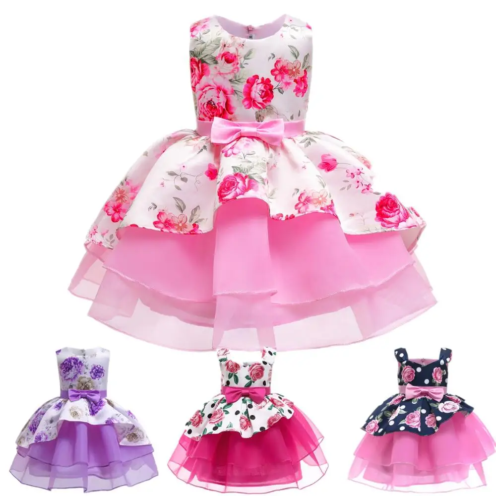 

Flowers Fashion Dress Party Holiday Clothing Girls Baby Sleeveless Princess Yarn Dress Holiday Costume toddler girl clothes 2021