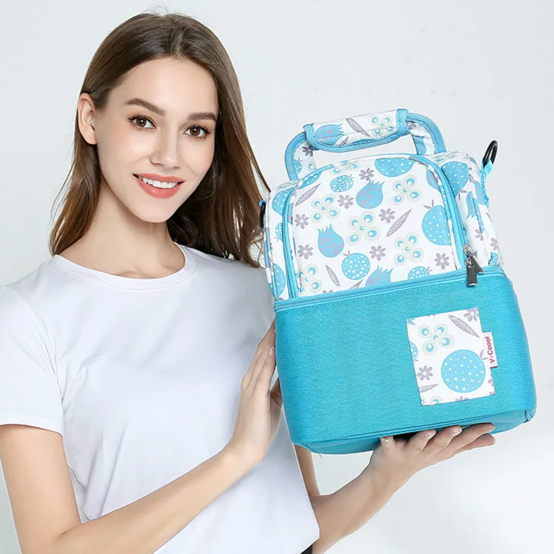 Baby Breast Milk Cooler Feeding Bottle Backpack Breast Pump Storage Double Layer Bag Outdoor Insulation Preservation Mummy Bag