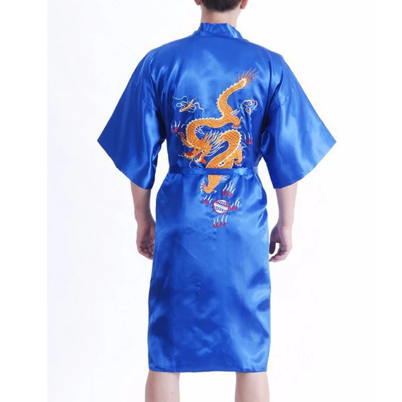 Черный халат с вышивкой искусственное кимоно новейшее китайское шелковое