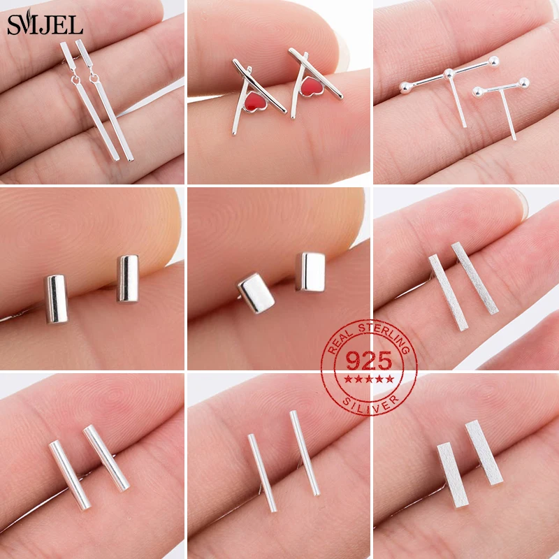 Fashion Jewelry Minimalist 925 Sterling Silver Square Bar Stud Earrings For Women Simple Short Bar Long Stick Ear Piercing Kids