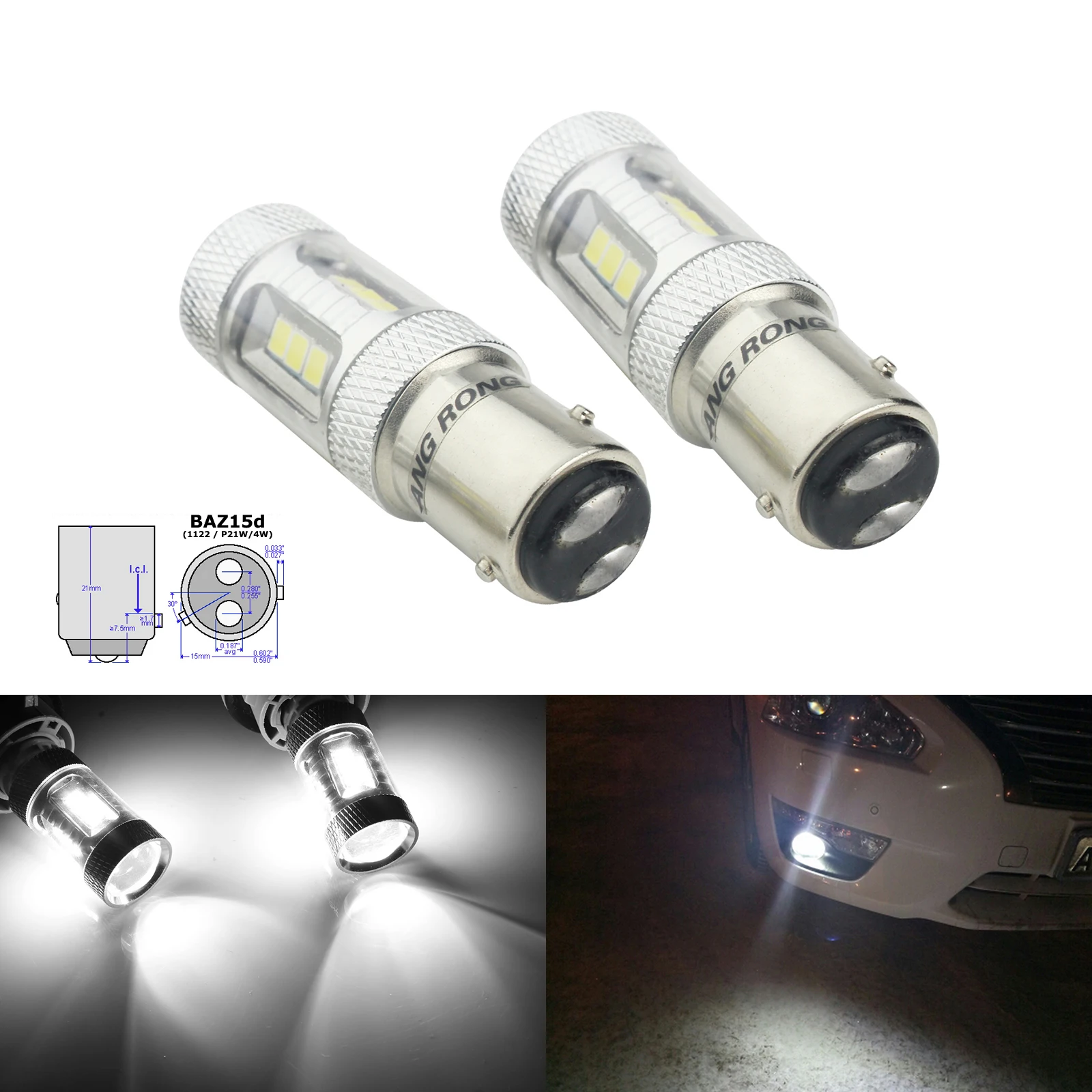 ANGRONG 2X 566 P21/4W BAZ15d 15 SMD светодиодный индикатор задний противотуманный фонарь белый