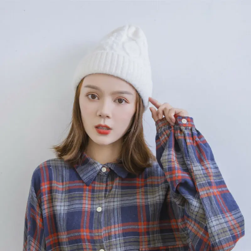Новая зимняя женская теплая однотонная Повседневная вязаная шапка мешковатая