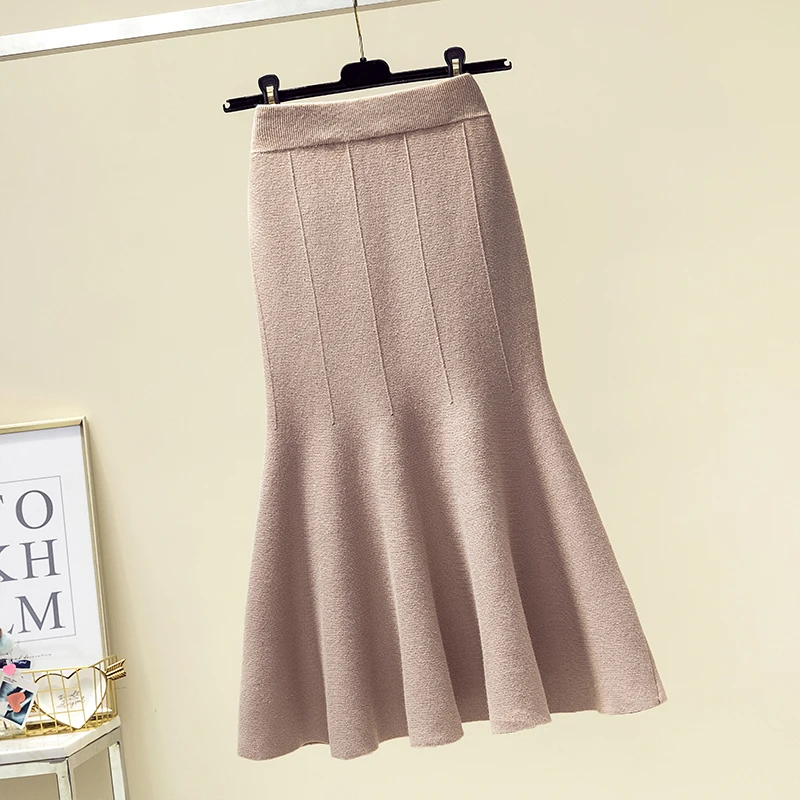3xl Большие размеры Длинные юбки для женщин женские офисные осень зима faldas negras трикотажные длинные юбки "рыбий хвост" женские A5545