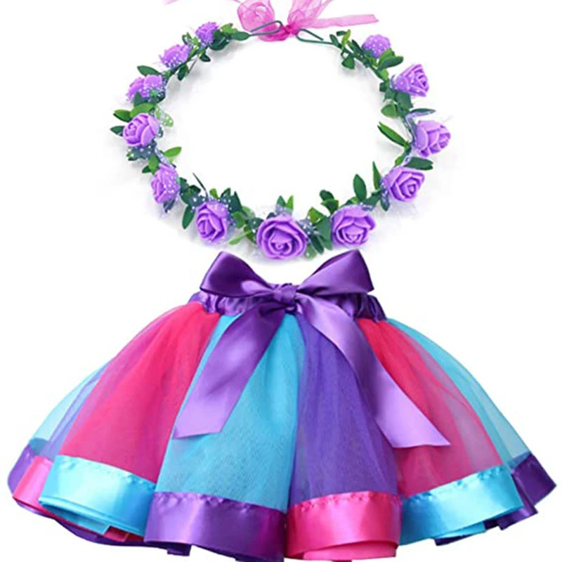 

2 Pcs 4 Colors Multicolor Dances Pettiskirts Costumes Performances Princess Suit Garland Color Skirt Tutu Skirt