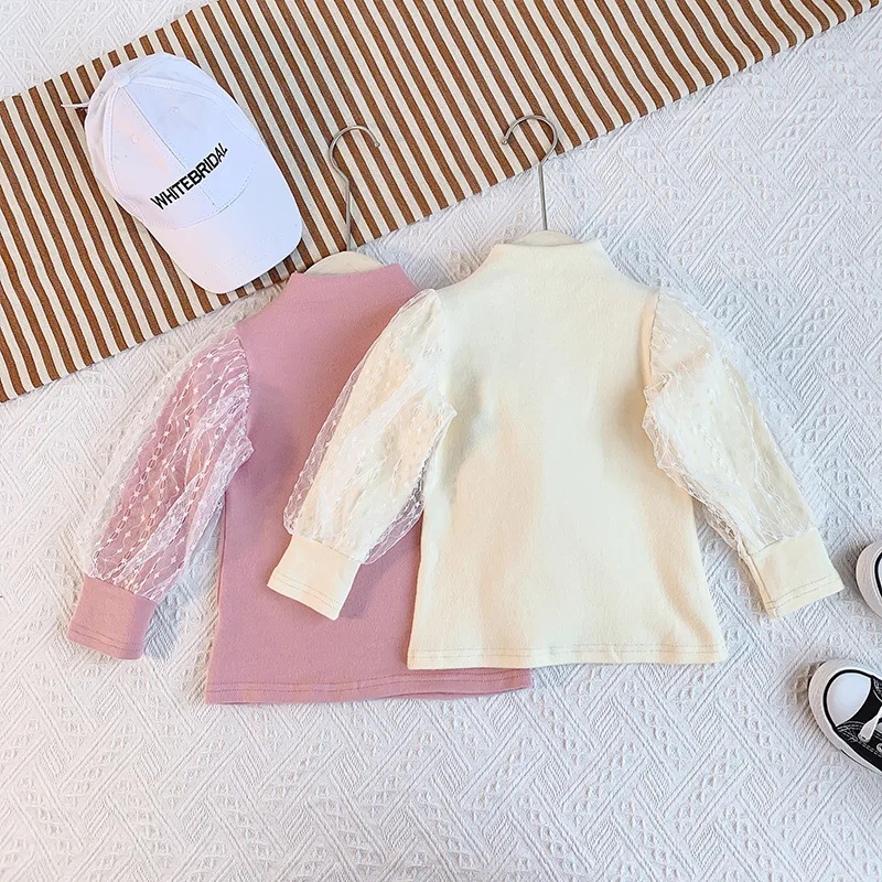 Новинка Весна 2020 сетчатая рубашка в горошек с длинными рукавами для девочек