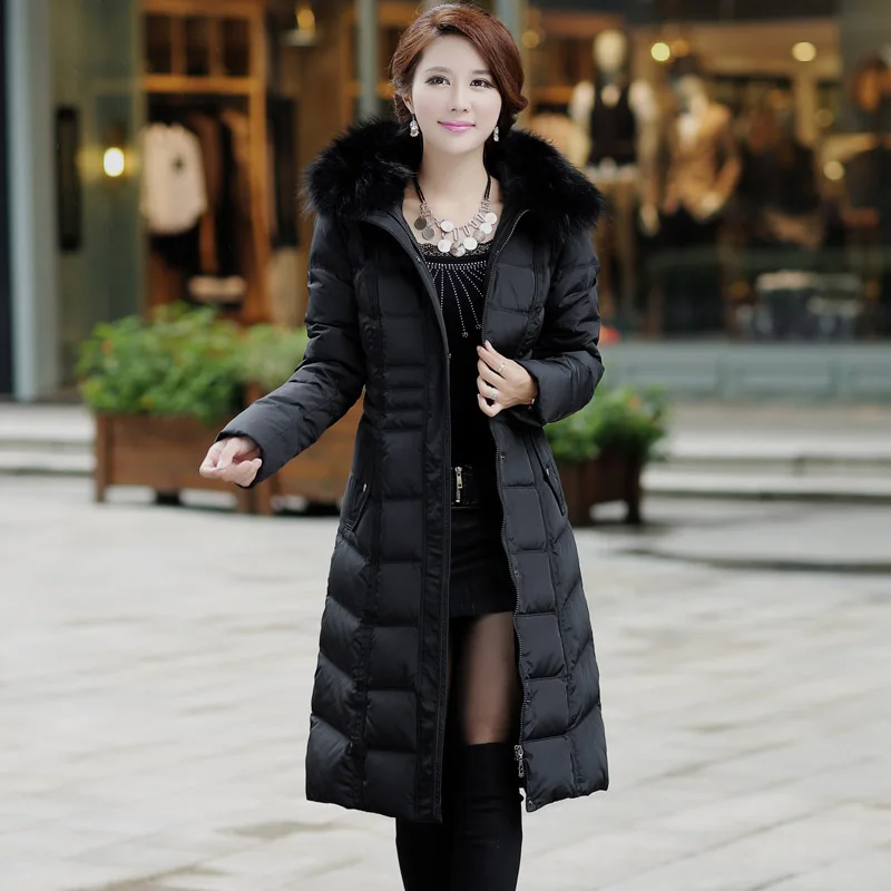 

Winter Jacket Parka 2020 White Duck Down Long Thick Coats Woman Hood Raccoon Fur Collar Jackets For Women Plus Size HJ313