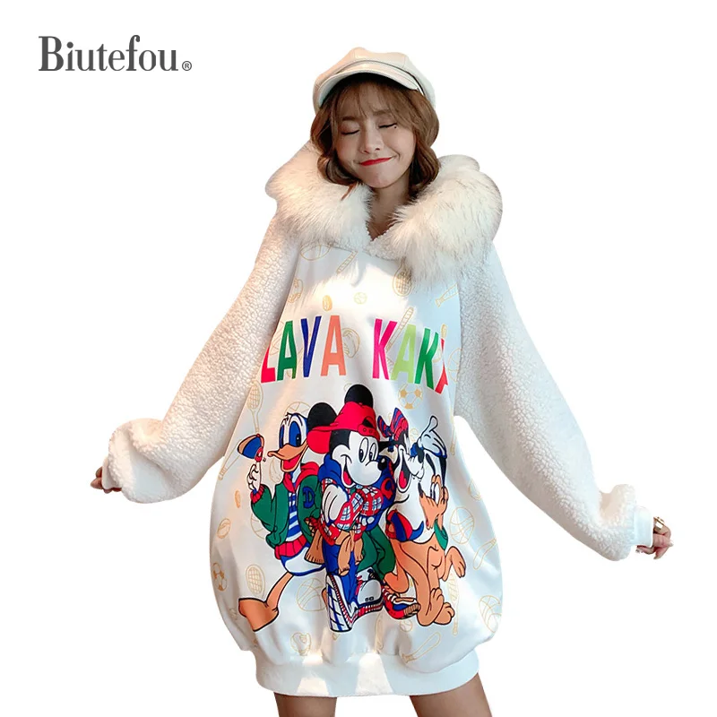 Winter lambswool dresses fashion fur collar women velvet hooded dresses