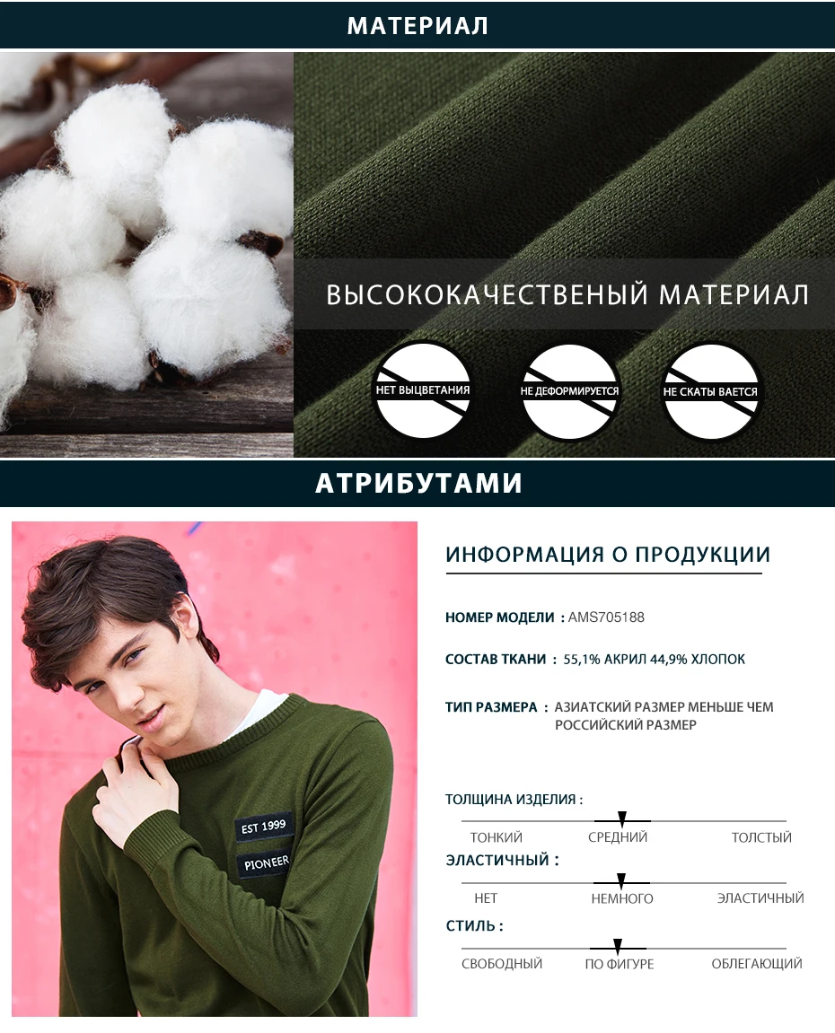 Пионерский лагерь, Новое поступление, осенние свитера, Мужская брендовая одежда, Повседневный пуловер с буквенным принтом, мужской качественный синий зеленый AMS705188