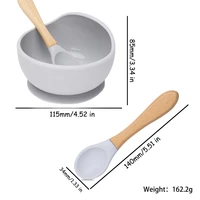 baby silicone feeding set wooden spoon non slip feedings silicone bowl kids toddler assist tableware baby plate