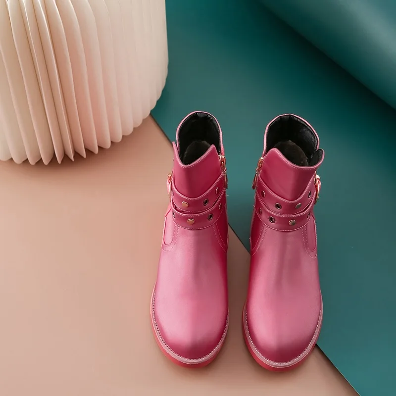 pink EGONERY/классная заклепка в стиле панк; ботильоны; модные зимние ботильоны; милые женские туфли на плоской подошве розового, фиолетового, белого, розового, красного цвета; размеры 34-39 - Цвет: pink