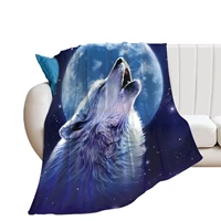 wolf fleece blanket fuzzy soft lightweight cozy flannel plush throw wolf howling at moon for kids adults decorative sofa couch