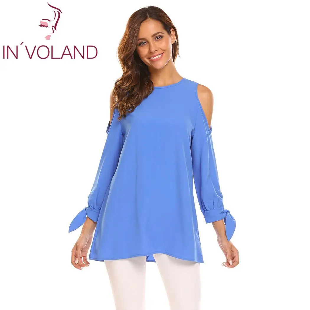 Для женщин с открытыми плечами Замочная скважина рукав сплошной свободные