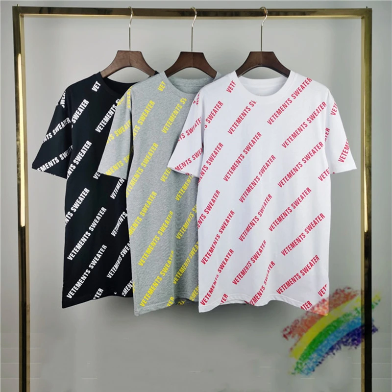 

Oversize VETEMENTS T-shirt Men Women 1:1 Top Version Full Printing Letters Vetements Tee Tops Sleeve Mark