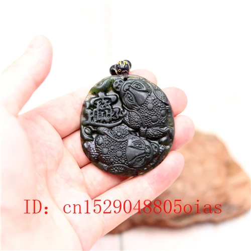 Natural Black Green Chinese Jade Wealth Pendant Beads Necklace Charm Jewelry Obsidian Carved Toad Amulet Gifts for Her Men | Украшения и