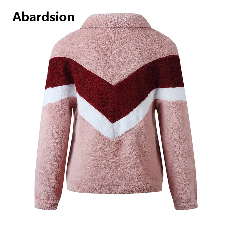 Abardsion/осень-зима, теплые меховые толстовки, верхняя одежда, Женский пуловер, Повседневный, пэчворк, на молнии, с длинными рукавами, плюшевая Толстовка
