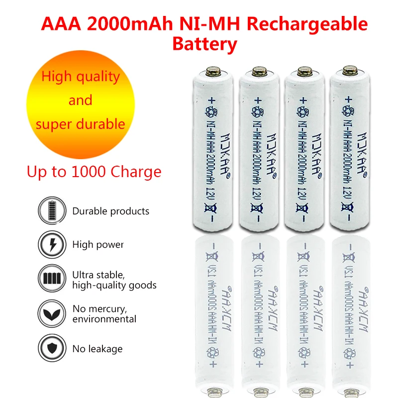 

2000mAh 1.2V AAA battery NiMH AAA rechargeable battery high quality