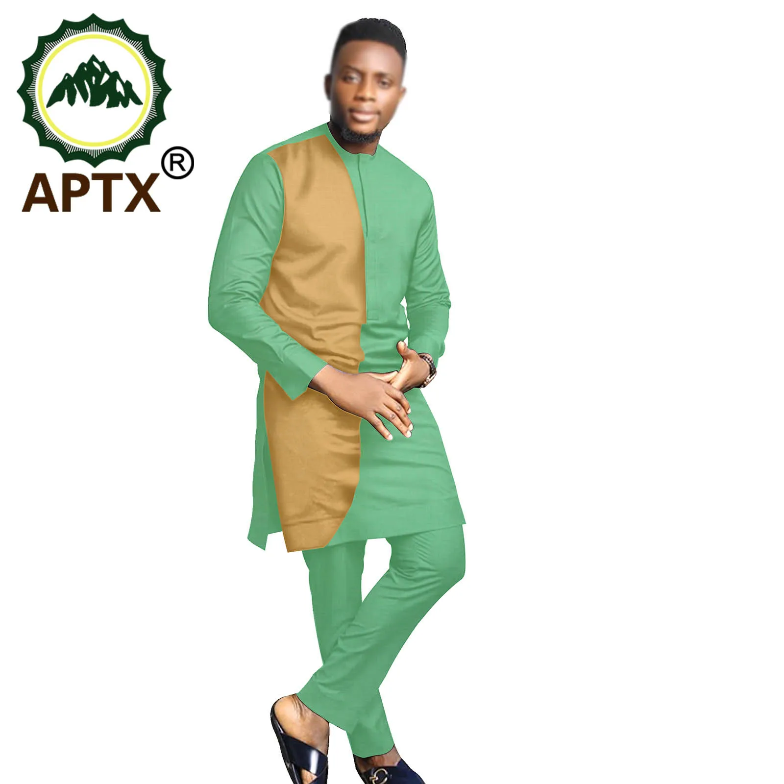 African Men Clothes Ankara Rich Bazin Personality Traditional Crew Neck Long Sleeve Casual Solid Color Shirts and Pants Sets