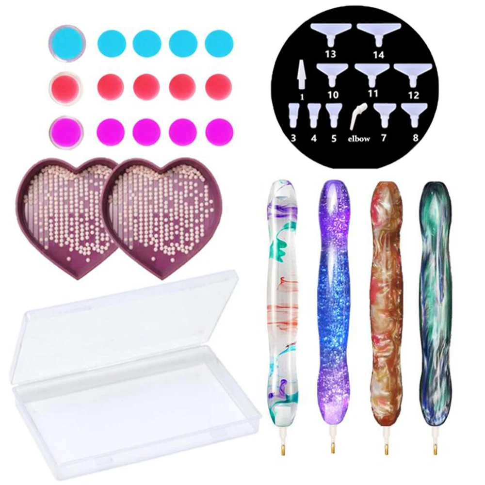 

30Pcs For Square/Round Diamond Painting Tool Handmade Resin Point Drill Pen With Love Heart Shape Tray And Clay Wax Tweezers Set