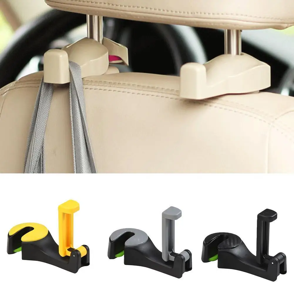 

2 in 1 Car Headrest Hook with Phone Holder Seat Back Hanger for Bag Handbag Purse Grocery Cloth Portable Multifunction Clips