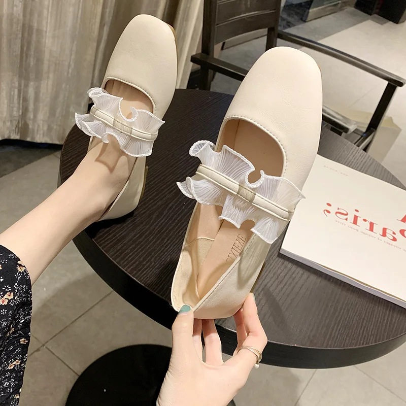 

Retro Woman Shoes All-Match Female Footwear Casual Sneaker Square Toe Shallow Mouth Modis New Moccasin Dress Summer Grandma