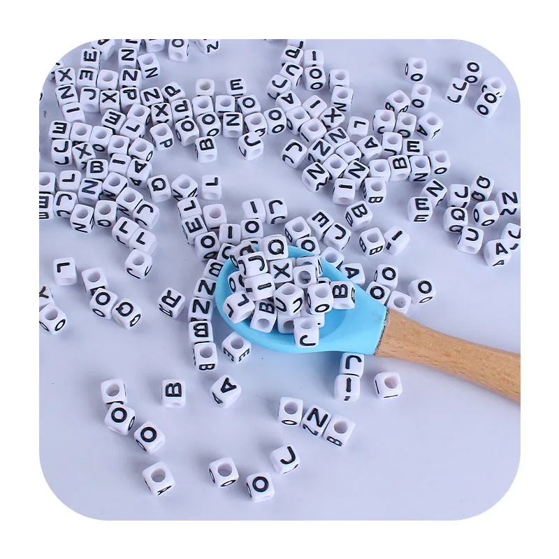 Kissteether 100 unids/lote 7mm acr&iacute;lico espaciador de cuentas de letras cuadradas perlas para joyer&iacute;a DIY accesorios hechos a mano-3