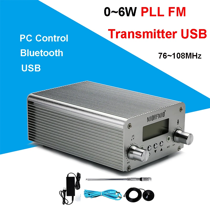 T6B 6 Вт DC 12 В 3A PLL fm-передатчик Радио Стерео Bluetooth Беспроводная трансляция FM 76 ~ 108 МГц