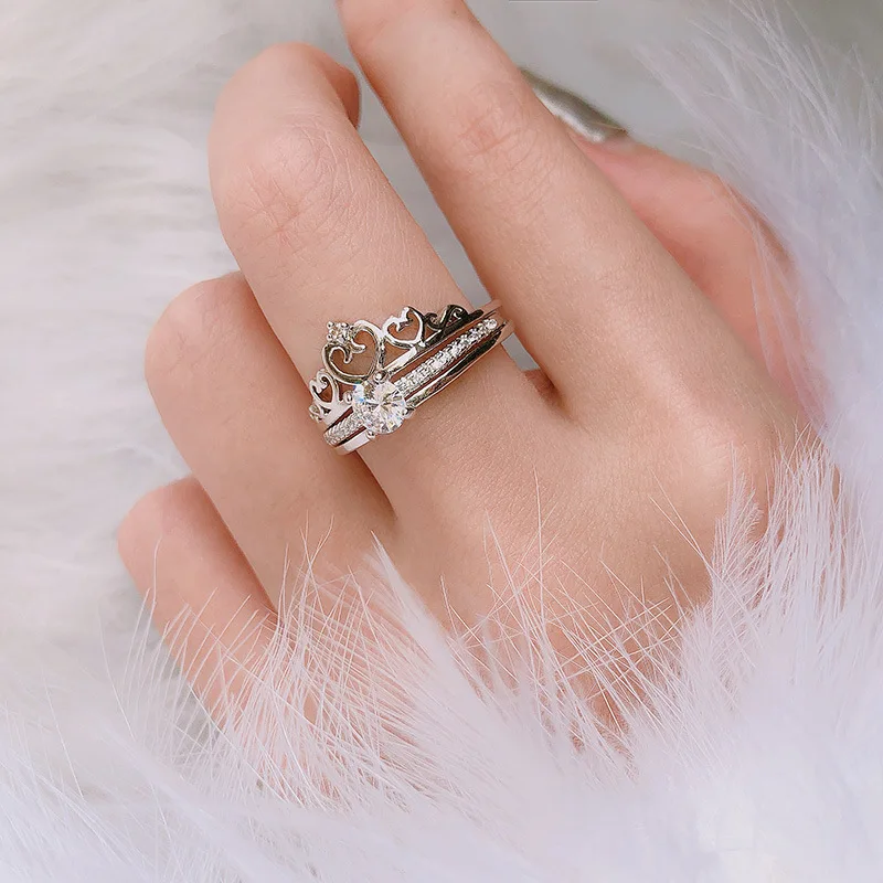 2018 new love crown set ring AAAAA zircon Cz silver engagement wedding female models men's two-piece fashion jewelry | Украшения и