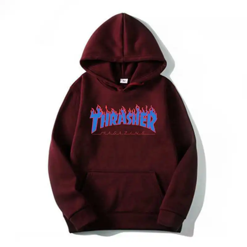 

2021new Thrasher Printing New Autumn Warm Men Hooded Hoodies Oversized Harajuku Men Sweatshirt Street Fashion Punk Male Pullover