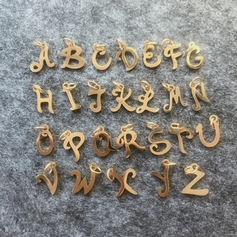 

Fnixtar High Quality Unique Jewelry Stainless Steel Gold Color Hollow A-Z Alphabet Charm Letter Mini Polish Charms 26pcs/lot
