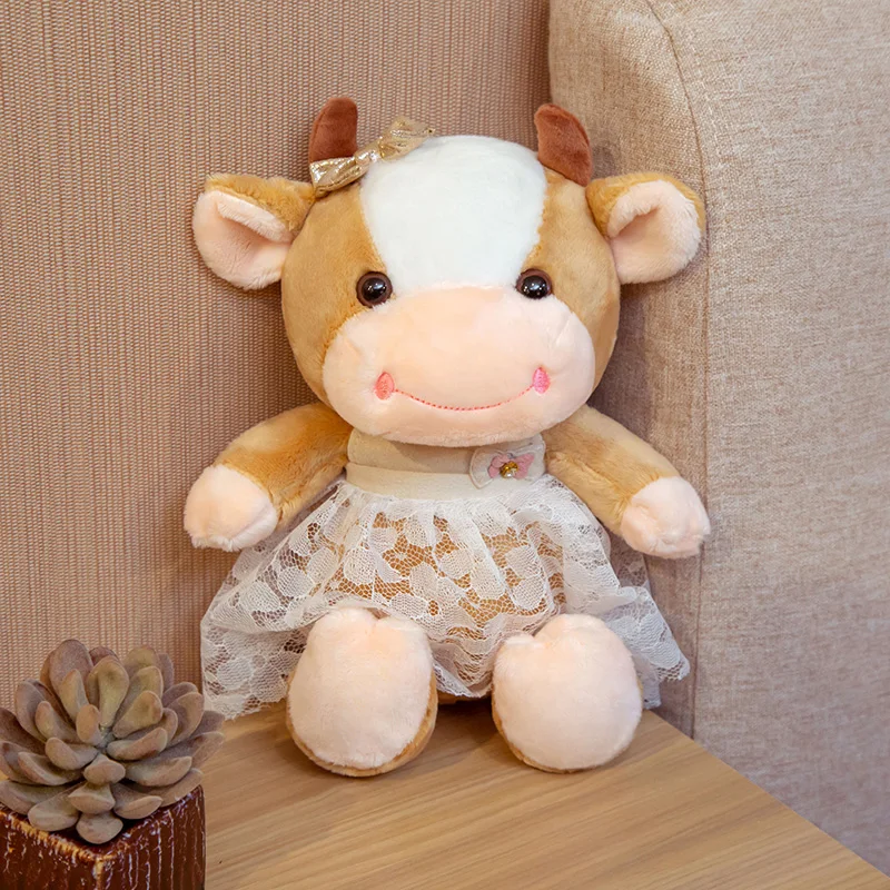 

2022 32cm Kawaii Couple Cattle Plush Toy Lovely Animal Dressing Skirt Cow Dolls Stuffed Soft Baby Birthday Gift for Lovers Girls