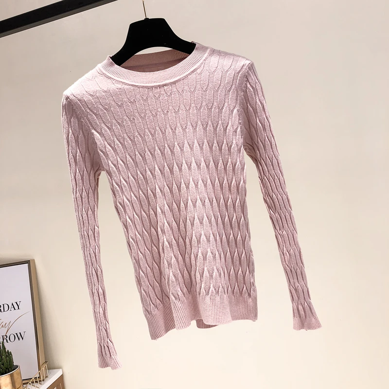Pink Новинка, модные женские вязаные топы, осенне-зимние пуловеры, свитера, Повседневные вязаные белые свитера с длинным рукавом и круглым вырезом с геометрическим рисунком - Цвет: Pink