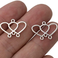 10pcs tibetan silver plated double heart 1 3 connectors pendant jewelry making earrings findings accessories diy craft 16x22mm