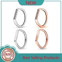 new 925 silver original shiny strip stacked pair pan ring for womens wedding perfect gift diy charm jewelry