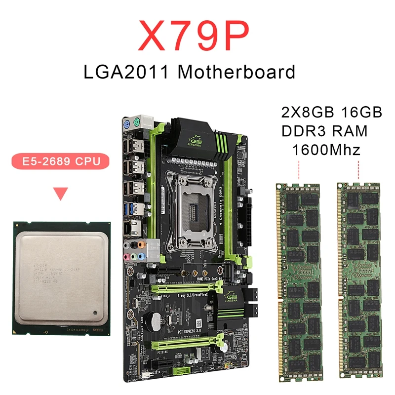 X79 LGA2011 комбо набор материнской платы с E5-2689 CPU 2X8GB 16GB DDR3 RAM 1600Mhz REG ECC PCI-E NVME M.2 SSD слот |