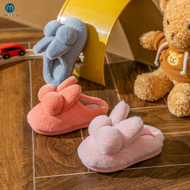 Children's Home Cotton Slippers Rabbit Non-slip Indoor Warm In Winter Fluffy Slippers Pink Girls Shoes Slippers Kids Miaoyoutong 5