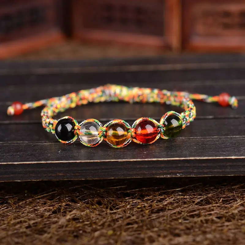 Модный Красочный очаровательный тканый браслет винтажный круглый шарик цепочка