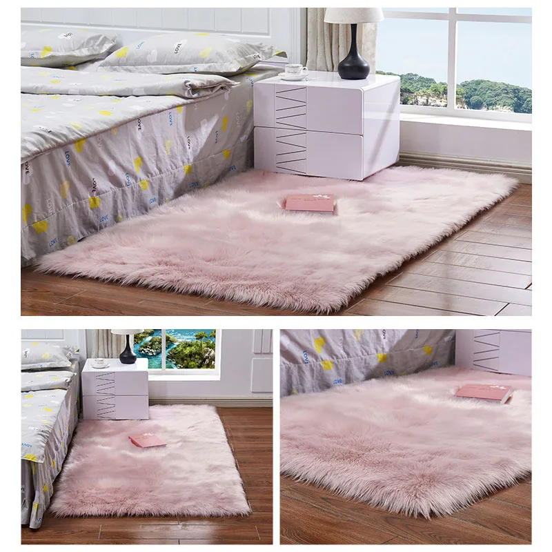 Однотонный ковер с длинными волосами для гостиной прямоугольный пушистый коврик