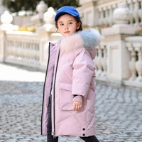 kids down jacket hoodie thick warm winter white duck down coat puffer long outerwear fur hooded clothes for girls