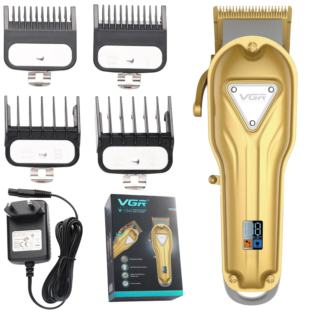 VGR Silver All-metal Barber Professional Hair Clipper Electric Cordless LCD Hair Trimmer Gold Silver Hair Cutting Machine Mower